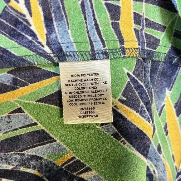 Halogen Tropical Jungle Cap Sleeve V-Neck Faux Wrap Blue Green Dress Size S - Picture 6 of 6